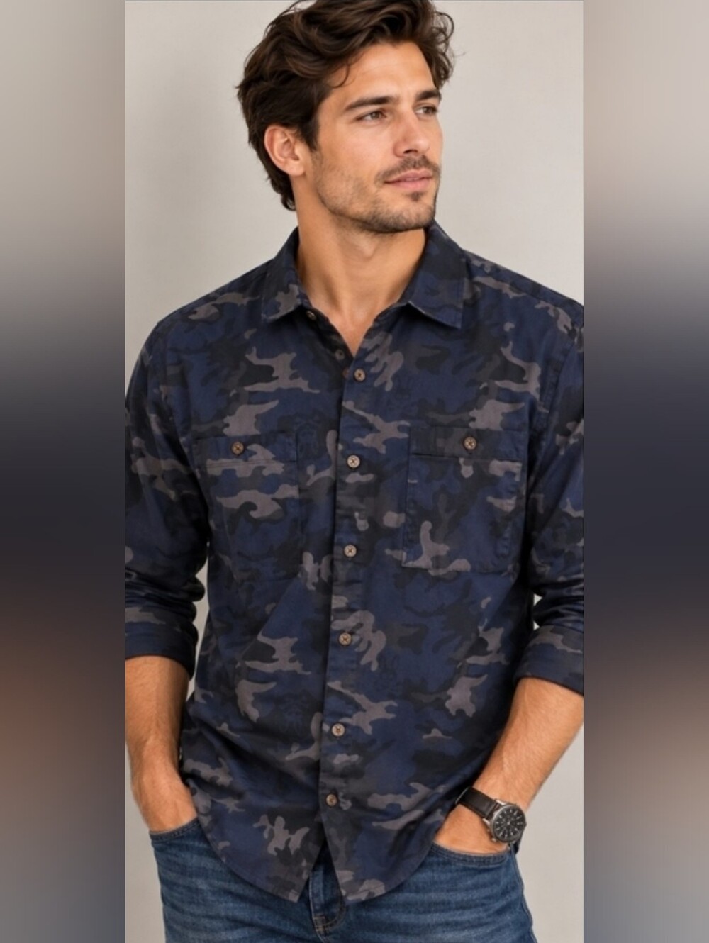 Psycho Bunny Men's Navy & Gray Camo Shirt Jacket